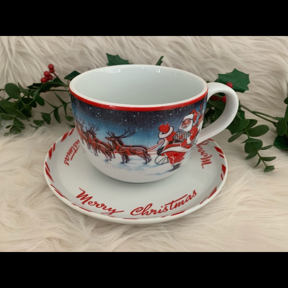 Large Cup Mug and Saucer Christmas Santa Reindeer